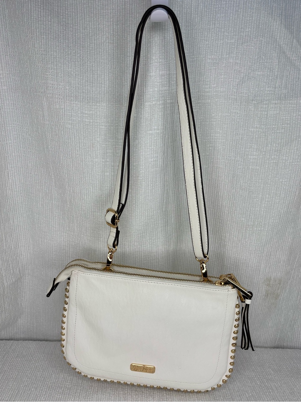 Jessica Simpson White Leather Shoulder Bag with Gold Studs
